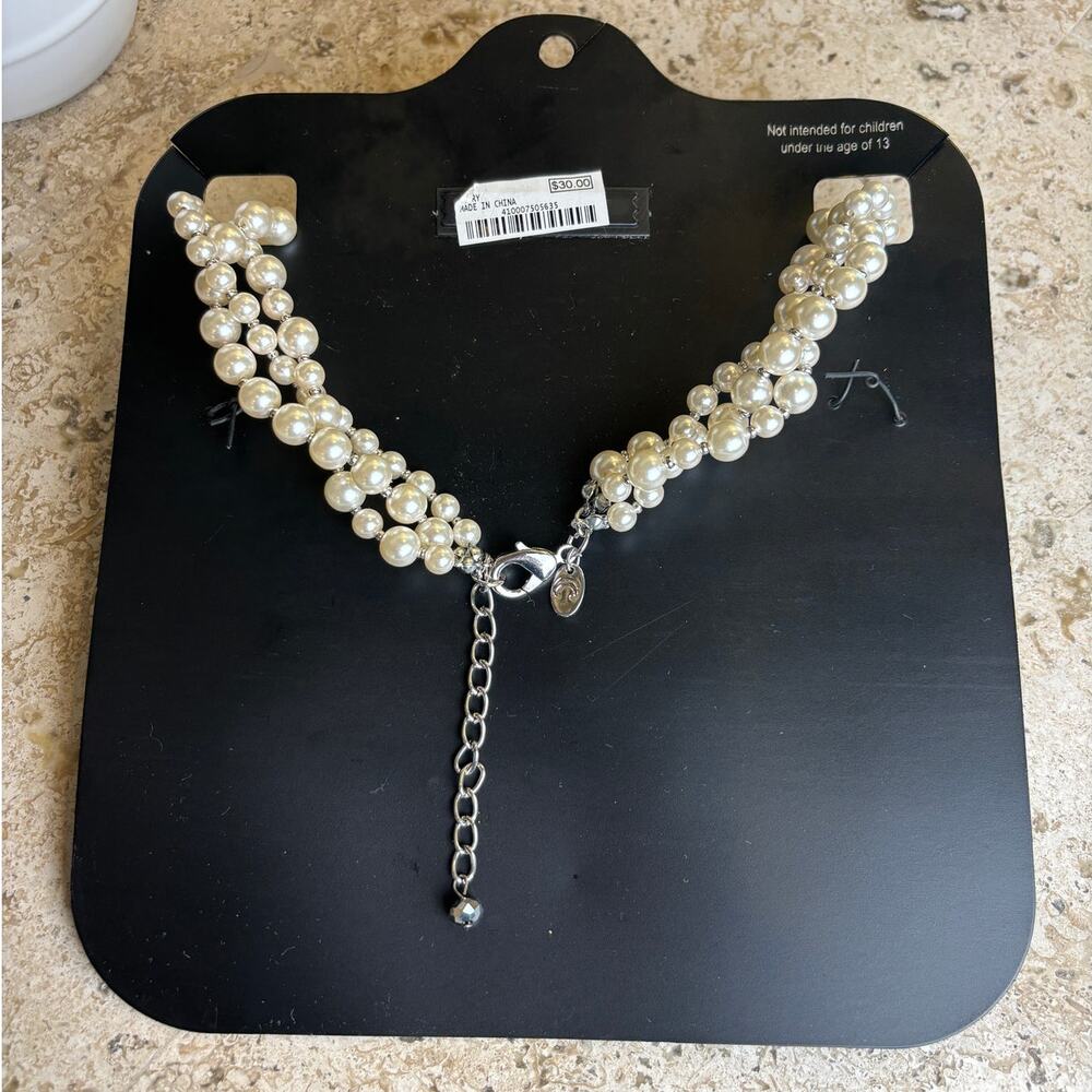 Charming Charlie RSVP Silver Tone Black Rhinestone Pearl Statement Necklace NWT - Picture 2 of 2